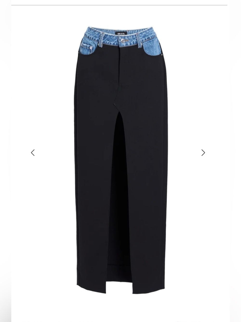 SER.O.YA Black Maxi Skirt with Denim-Trim Waist